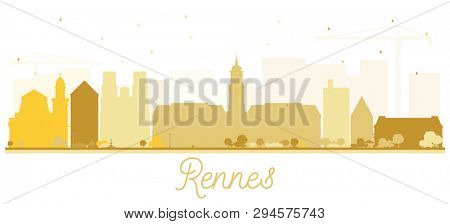 Rennes France City Skyline Silhouette with Golden Buildings Isolated on White. Business Travel and Tourism Concept with Historic Architecture. Rennes Cityscape with Landmarks. 