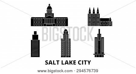 United States, Salt Lake City Flat Travel Skyline Set. United States, Salt Lake City Black City Vect