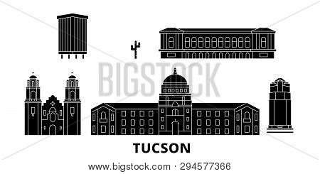 United States, Tucson Flat Travel Skyline Set. United States, Tucson Black City Vector Illustration,