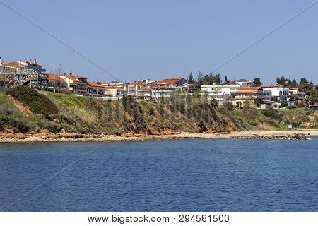 Panoramic View Of Town Of Nea Fokea, Kassandra, Chalkidiki, Central Macedonia, Greece
