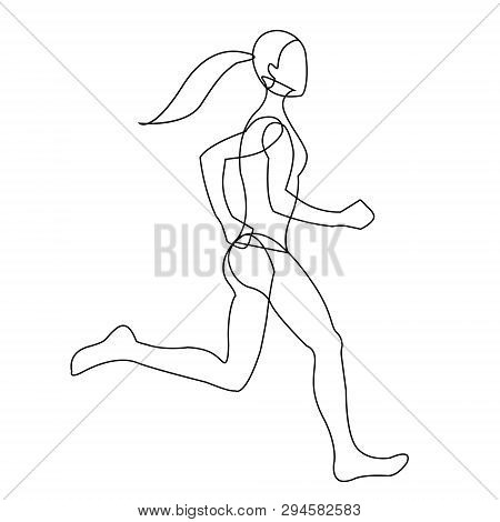Vector Illustration Of Running Young Girl Line Art Silhouette