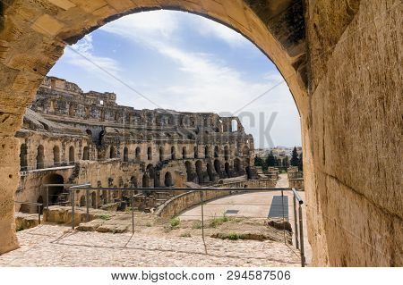 Interior View From Arch Of The Amphitheater  In El Djem, Tunisia
