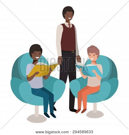 Father And Sons Sitting In Chair Avatar Character Vector Illustration Desing