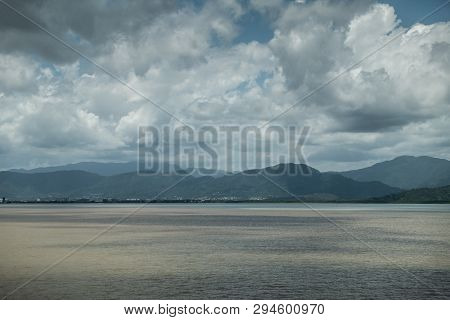Cairns, Australia - February 17, 2019: Shallow And Calm Coral Sea Water In Front Of The Town, White 