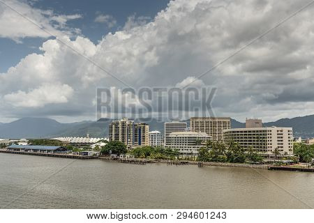 Cairns, Australia - February 17, 2019: Cruise Terminal, Convention Center, Hilton Hotel And Pullman 