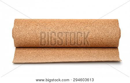 Front view of cork flooring underlayment roll isolated on white