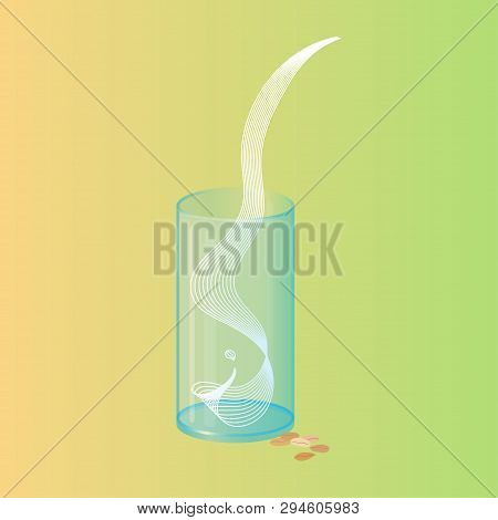Vector Glass Of Spelt Milk With Nuts. Vegan Alternative Organic Milk Splash Pour In Glass. Non Dairy