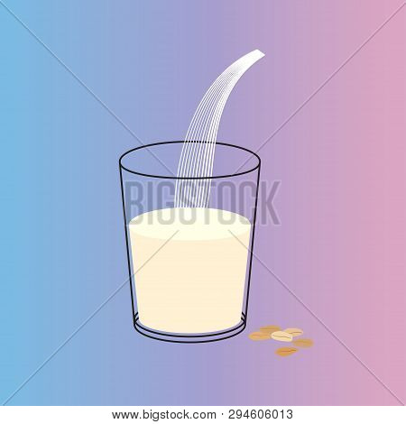Vector Glass Of Spelt Milk With Nuts. Vegan Alternative Organic Milk Splash Pour In Glass. Non Dairy