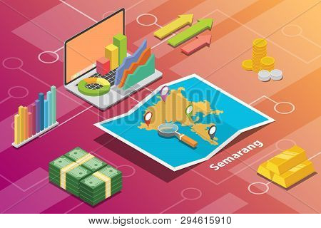 Semarang Indonesia City Isometric Financial Economy Condition Concept For Describe Cities Growth Exp