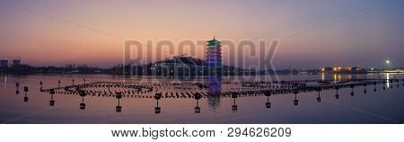 Changan Tower At Night, New Landmark Of Xian, Shaanxi, China