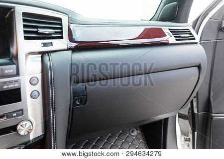 Interior Of A Luxury Car With Leather Interior Overtightened Stitching In The Form Of A Diamond Of W