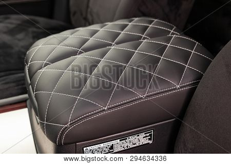 Interior Of A Luxury Car With Leather Interior Overtightened Stitching In The Form Of A Diamond Of W