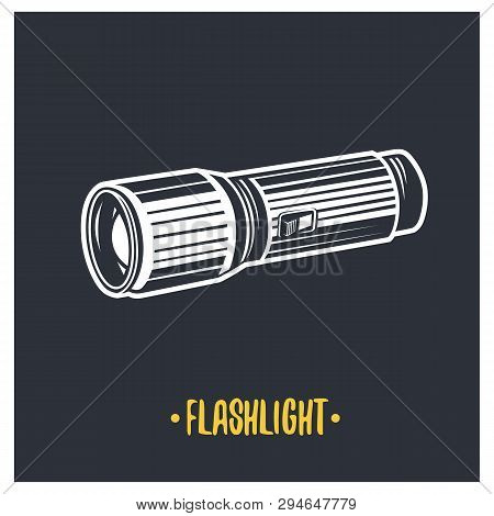 Flashlight Illustration. Vector Logotype Isolated On Black Background.