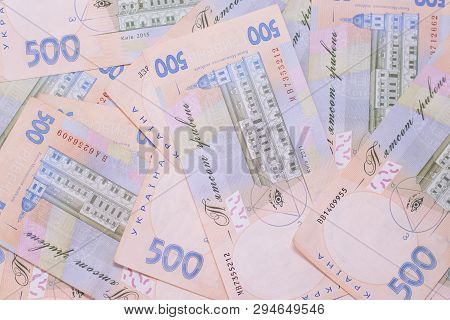 Hryvnia Uah Ukrainian Banknotes. 500 Ukraine National Financies Background.