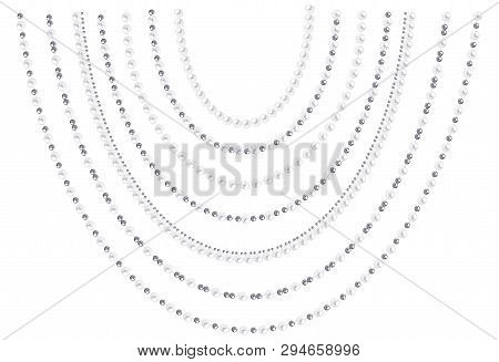 Set Of Hanging White And Black Pearl String In Abstract Style. Vector Elements For Decoration Isolat