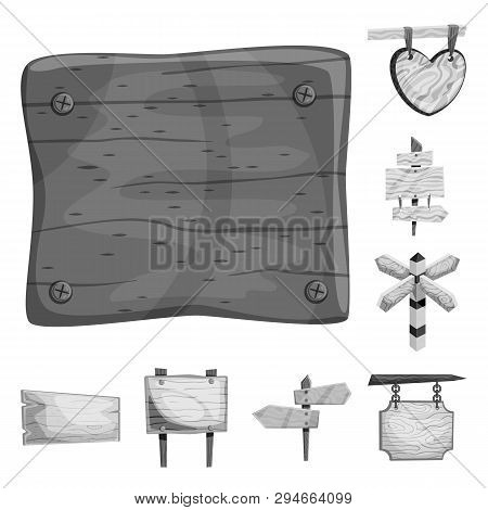 Vector Design Of Signboard  And Wood Sign. Set Of Signboard  And Tree   Stock Vector Illustration.