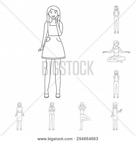 Vector Design Of Posture And Mood Icon. Set Of Posture And Female Stock Vector Illustration.