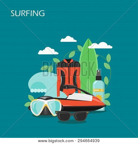 Surfing Equipment Vector Flat Style Design Illustration