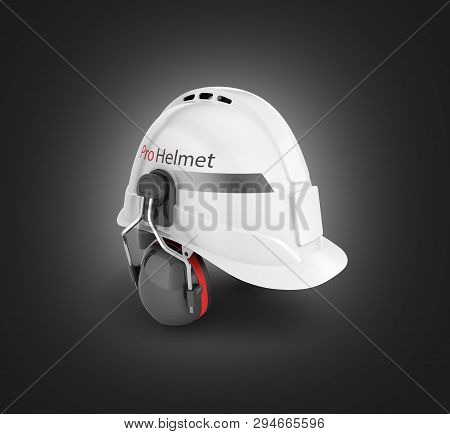 Hard Hat Safety Halmet With Earmuffs Isolated On Black Gradient Background 3d