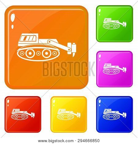 Excavator With Hydraulic Hammer Icons Set Collection Vector 6 Color Isolated On White Background