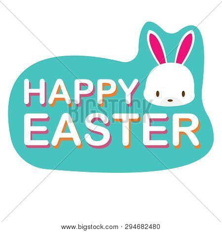 Happy Easter Easter Bunny In In Plain Background. Wide Copy Space For Text