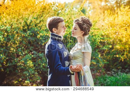 Beautiful Couple In Evening Dress On The Nature
