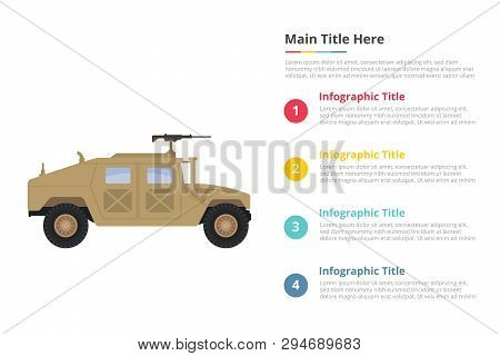 Humvee Military Infographics Template With 4 Points Of Free Space Text Description - Vector Illustra