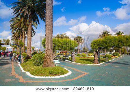 Santander,spain - July 1, 2017: El Sardinero Waterfront Promenade And Surfer Beach. El Sardinero Is 