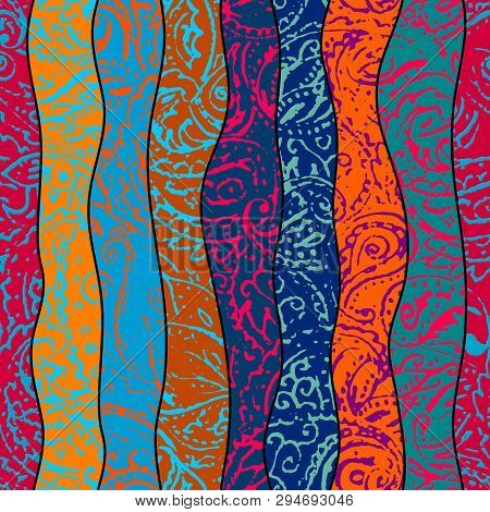 Grunge Paisley Pattern In Collage Patchwork Style.