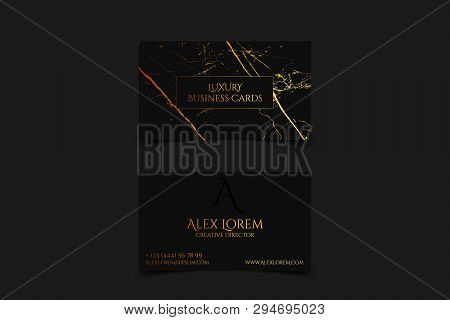 Luxury Business Card With Marble Texture And Gold Detail Vector Template, Banner Or Invitation With 