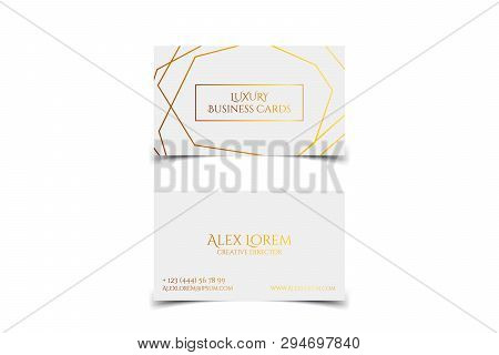Luxury White Business Card With Marble Texture And Gold Detail Vector Template, Banner Or Invitation