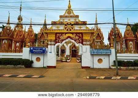 Temple In Pakse Laos In March At Sunny Day