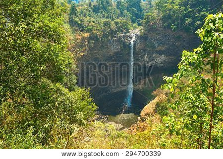 Huge Beautiful Waterfall In The Bolaven Plateau, Laos