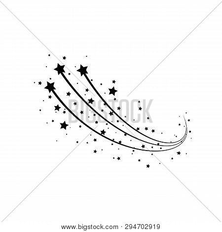 Black Falling Stars Concept. Comet, Meteoroid, Asteroid, Stars Symbols. Shooting Star Abstract With 