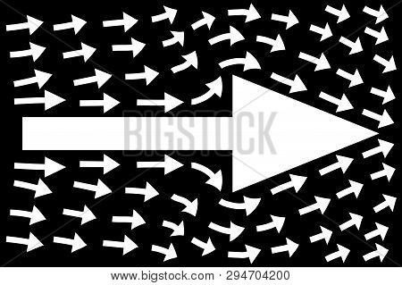 White Arrows On Black Background, Teamwork Concept, Business Direction