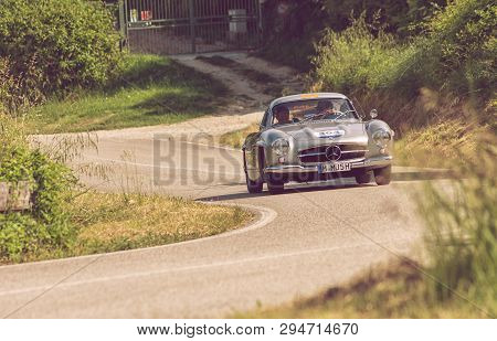 Pesaro Colle San Bartolo , Italy - May 17 - 2018 : Mercedes-benz 300 Sl CoupÉ (w198) 1955 On An Old 