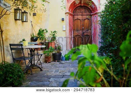 Beautiful Narrow Streets With Lots Of Steps In Gandria Village Near Lugano, Canton Of Ticino, Switze