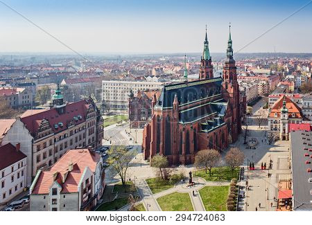 Aerial Drone View On Legnica And Peter And Paul Catholic Cathedral