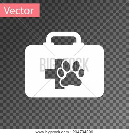 White Pet First Aid Kit Icon Isolated On Transparent Background. Dog Or Cat Paw Print. Clinic Box. V