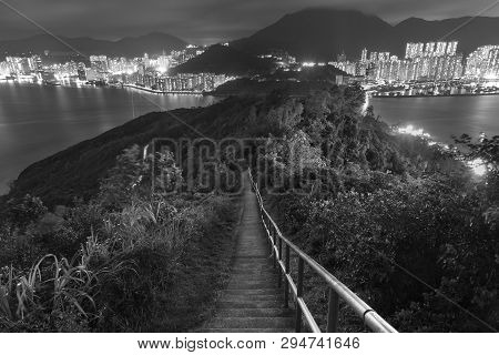 Night Scene Of Hiking Wilson Trail In Hong Kong City