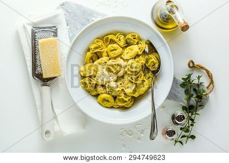 Plate Of Italian Ravioli Withplate Of Italian Ravioli With Parmesan Cheese On The Plate Of Italian C