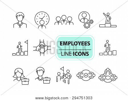 Employees Icons. Line Icons Collection On White Background. Cooperation, Negotiation, Career. Busine
