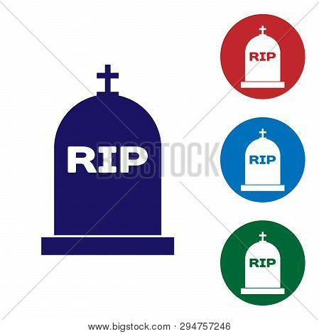 Blue Tombstone With Rip Written On It Icon Isolated On White Background. Grave Icon. Set Color Icon 