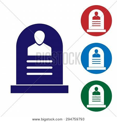Blue Tombstone With Rip Written On It Icon Isolated On White Background. Grave Icon. Set Color Icon 