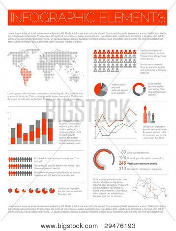 Vetor de grande conjunto de elementos de infográfico para seus documentos e relatórios (versão vermelha)