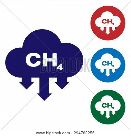 Blue Methane Emissions Reduction Icon Isolated On White Background. Ch4 Molecule Model And Chemical 