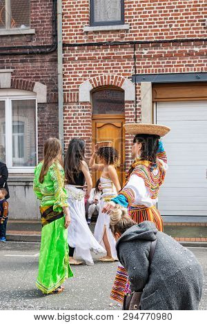 Wattrelos,france-april 07,2019:  Carnival,festival And People In Wattrelos In The North Of France.ca