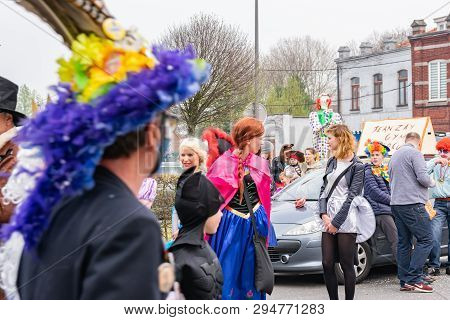 Wattrelos,france-april 07,2019:  Carnival,festival And People In Wattrelos In The North Of France.ca