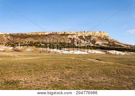 Beautiful Landscape Of White Rock Or Belaya Scala, Rock Aq Kaya, Crimea, Belogorsky District On Blue