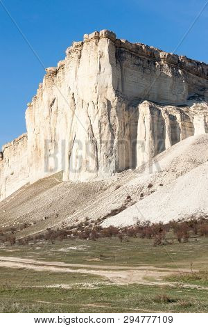 Beautiful Landscape Of White Rock Or Belaya Scala, Rock Aq Kaya, Crimea, Belogorsky District On Blue
